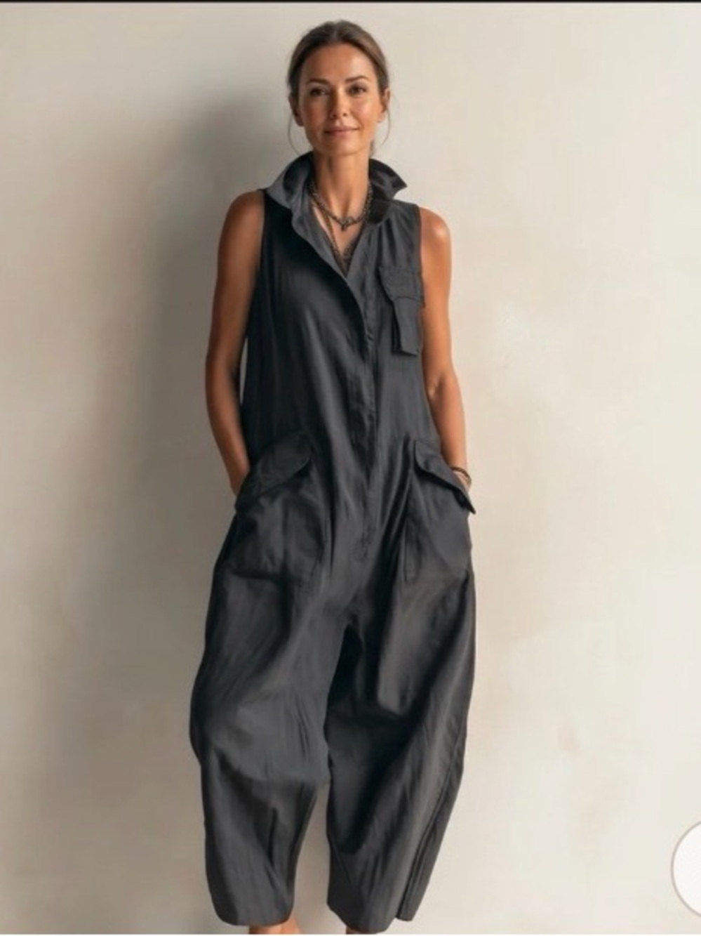 Sleeveless Black Utility Jumpsuit with Pocket Details